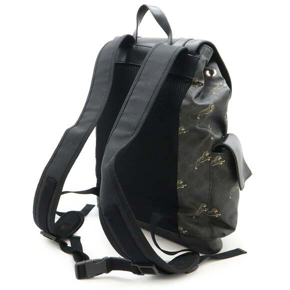 GUCCI Soft GG Supreme Sherry Line Backpack Tiger PVC Leather Black Grey 495563 - Picture 3 of 10